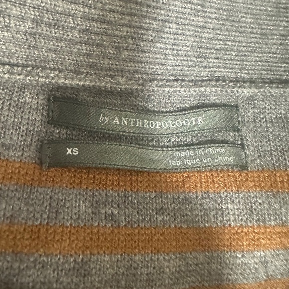 Anthropologie Gray & orange Striped Ribbed Off The Shoulder Bell Sleeve Sweater - Picture 8 of 8